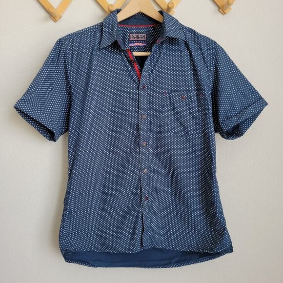 Lon NYC Star Pattern Short Sleeve Button Up Shirt Medium - Picture 3 of 11